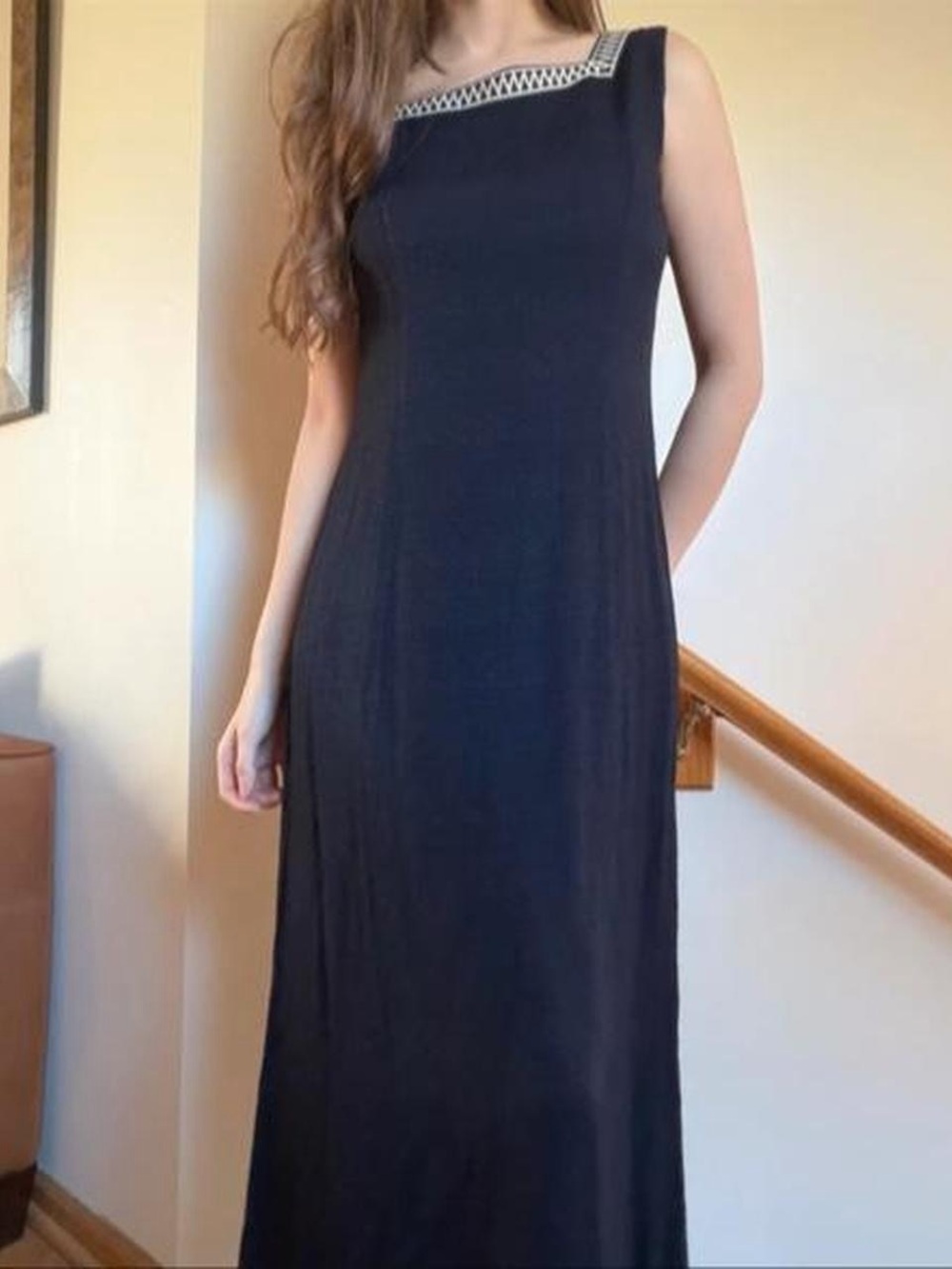 Studio I Blue Maxi Dress with Trimmed Square Neck